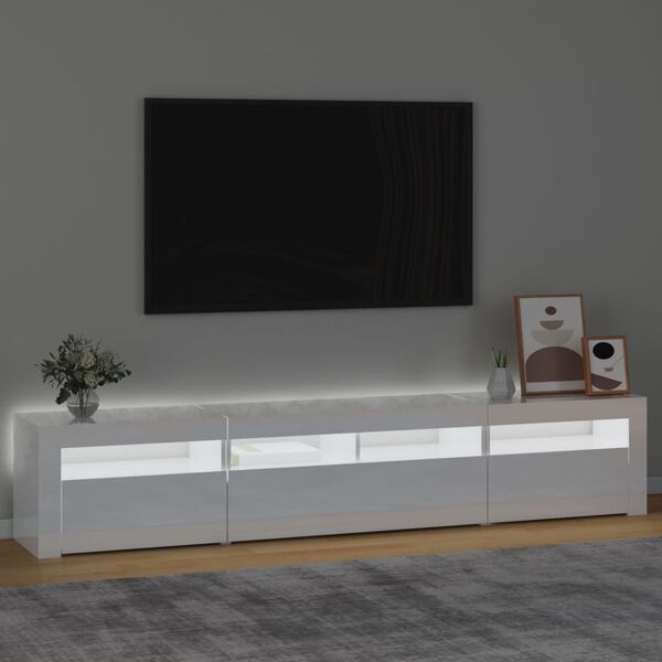 vidaXL Szafka pod TV z oświetleniem LED, biała z połyskiem210x35x40 cm