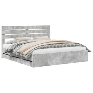 vidaXL Ramka ł&oacute;żka Betonowy szary 200 x 200 cm Drewno inżynieryjne