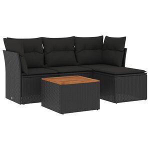 vidaXL 5-cz. zestaw wypoczynkowy do ogrodu, poduszki, czarny rattan PE