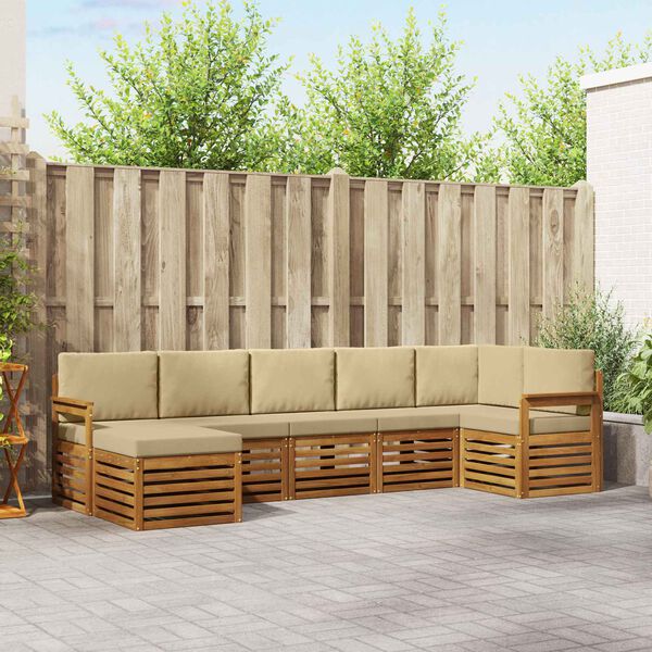 vidaXL Zestaw sofy narożnej z poduszką 7 pcs Naturalny i Beżowy
