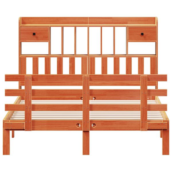 vidaXL Łóżko z regałem, bez materaca, woskowy brąz, 140x190cm, sosnowe