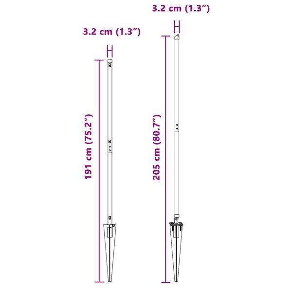 vidaXL Słupek ogrodzeniowy. Inny 26 pcs Szary 3,2 x 3,2 x 160 cm Stal