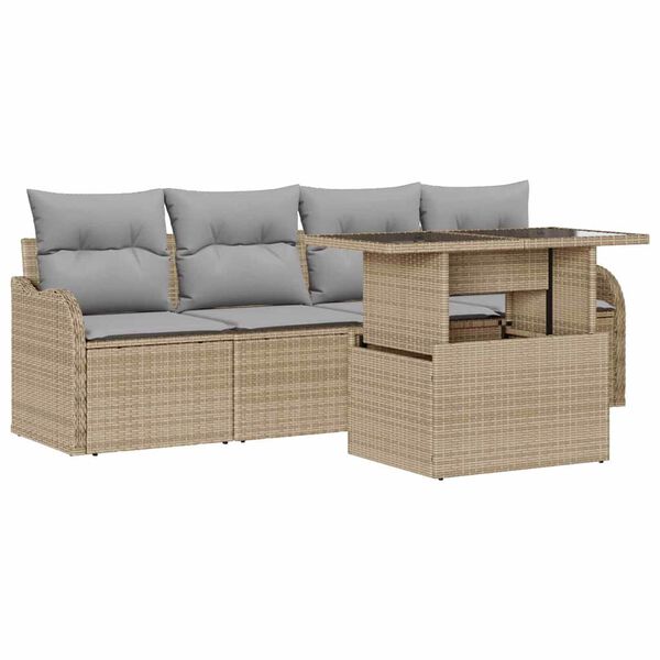 vidaXL Zestaw Sof na Ogr&oacute;d z poduszką 5 pcs Beżowy Rattan poli
