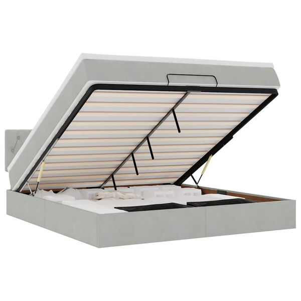 vidaXL Rama ł&oacute;żka otomana z materacem, szara, 160x200 cm, aksamit