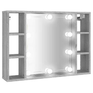vidaXL Szafka z lustrem i LED, szary dąb sonoma, 76x15x55 cm
