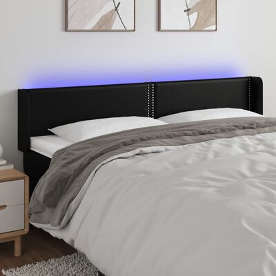 vidaXL Zagłówek do łóżka z LED, czarny, 163x16x78/88cm, sztuczna skóra