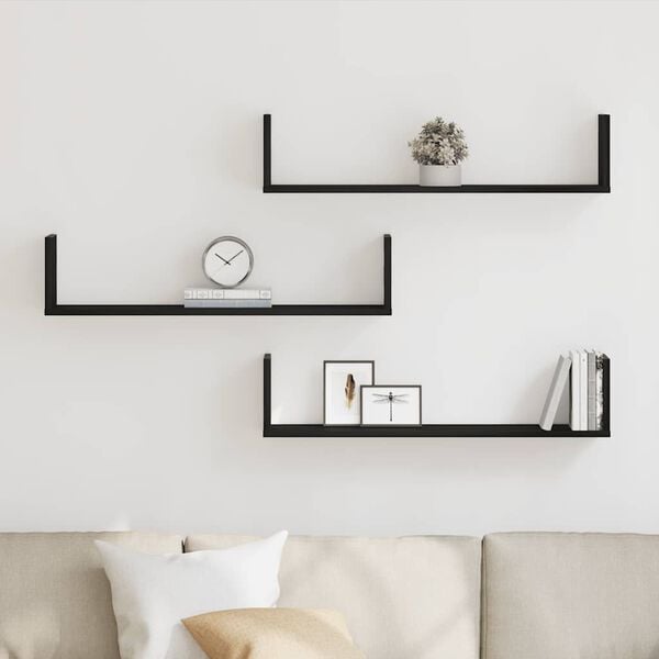 vidaXL P&oacute;łki ścienne, 3 szt., czarny dąb, 80x18x18 cm