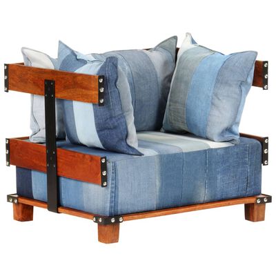 vidaXL Fotel z tkaniny jeansowej i litego drewna mango, 80x67x62 cm