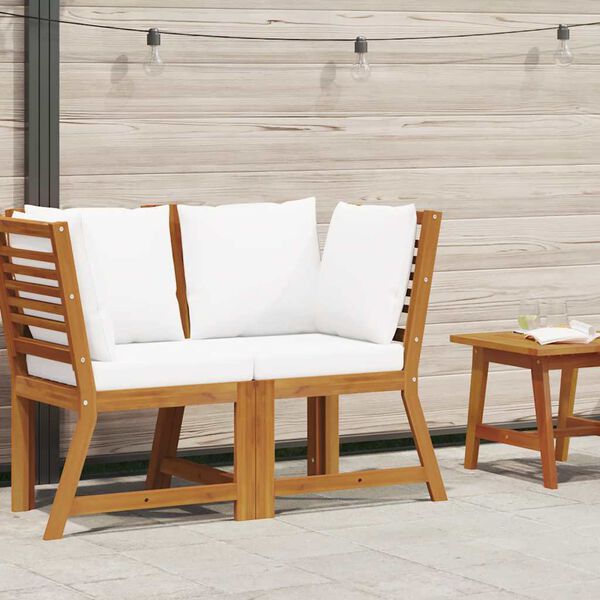 vidaXL Moduł sofy narożnej z kremową poduszką, lite drewno akacjowe