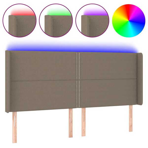 vidaXL Zagł&oacute;wek do ł&oacute;żka z LED, taupe, 163x16x118/128 cm, tkanina