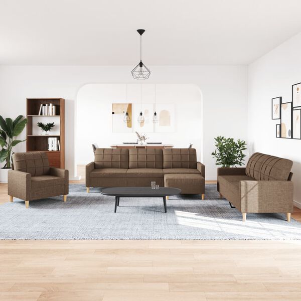 vidaXL 4-cz. zestaw sof z podn&oacute;żkiem, brązowy, obity tkaniną