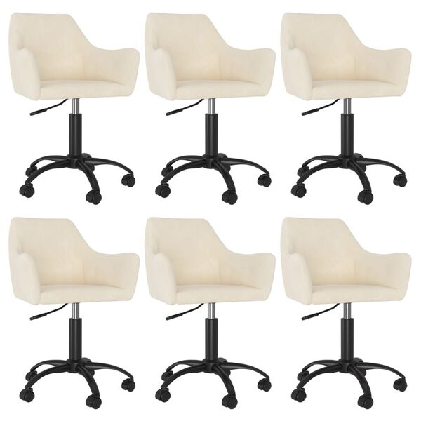 vidaXL Obrotowe krzesła stołowe, 6 szt., kremowe, obite aksamitem