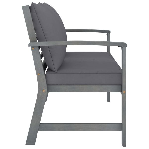 vidaXL Ławka ogrodowa, 120 cm, ciemnoszare poduszki, drewno akacjowe