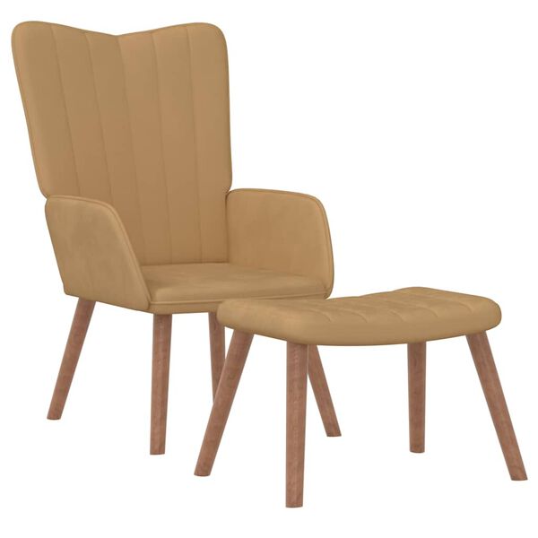 vidaXL Fotel z podn&oacute;żkiem, brązowy, obity aksamitem