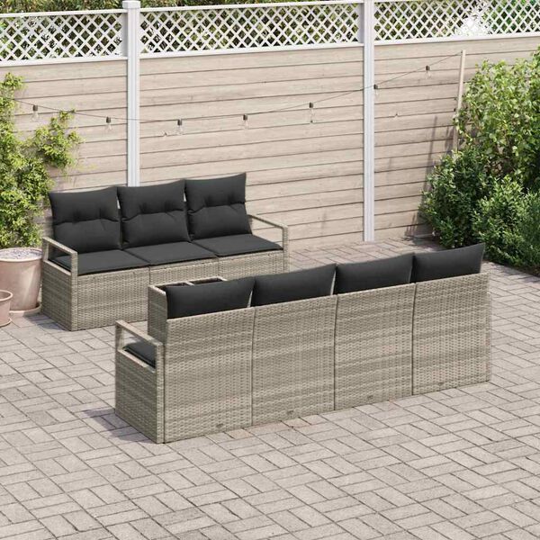 vidaXL Zestaw Sof 8 pcs Jasnoszary polirattan