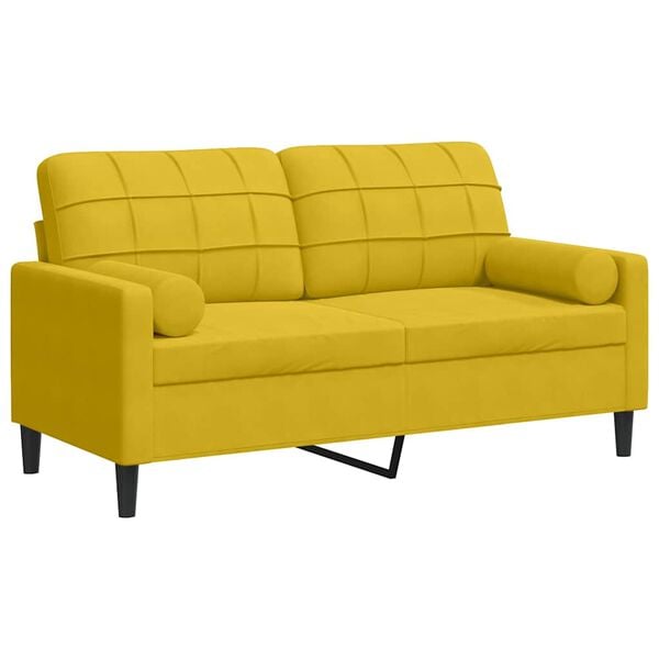 vidaXL 2-osobowa sofa z poduszkami, ż&oacute;łta, 140 cm, aksamit