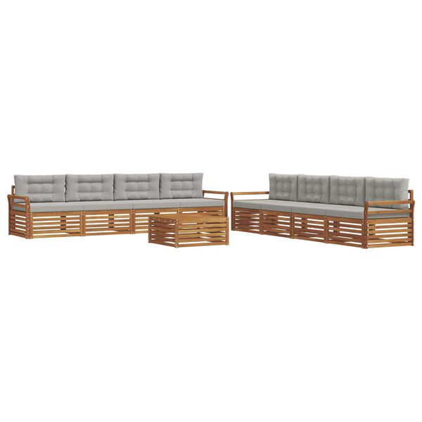 vidaXL Zestaw sof na zewnątrz z poduszką 9 pcs Naturalny i Jasny Szary