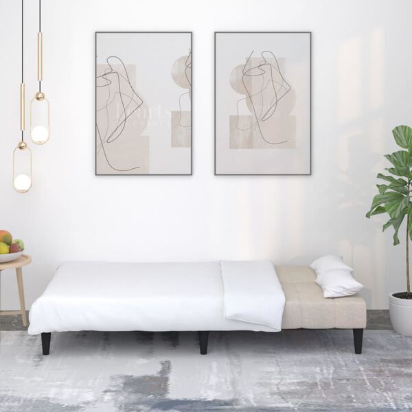 vidaXL 2-osobowa sofa rozkładana, kremowa, obita mikrofibrą