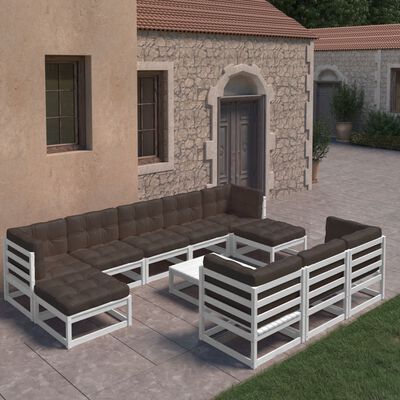vidaXL 11-cz. zestaw wypoczynkowy do ogrodu, z poduszkami, biały sosna