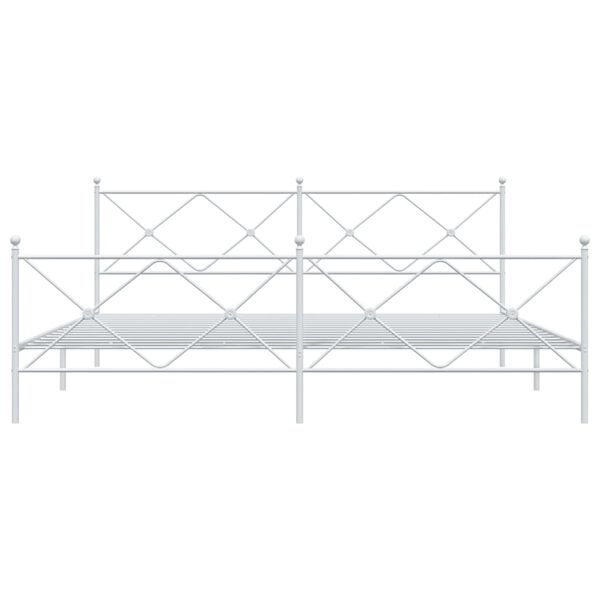 vidaXL Metalowa rama ł&oacute;żka z wezgłowiem i zan&oacute;żkiem, biała, 193x203 cm