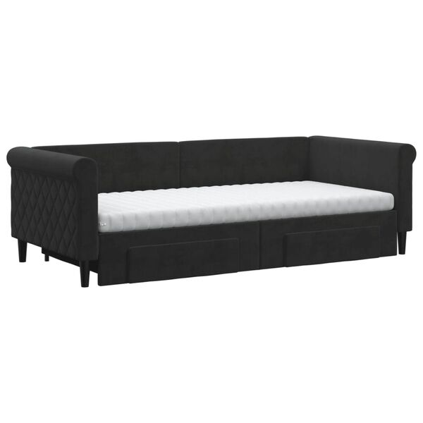 vidaXL Sofa rozsuwana z szufladami, czarna, 90x200 cm, aksamit