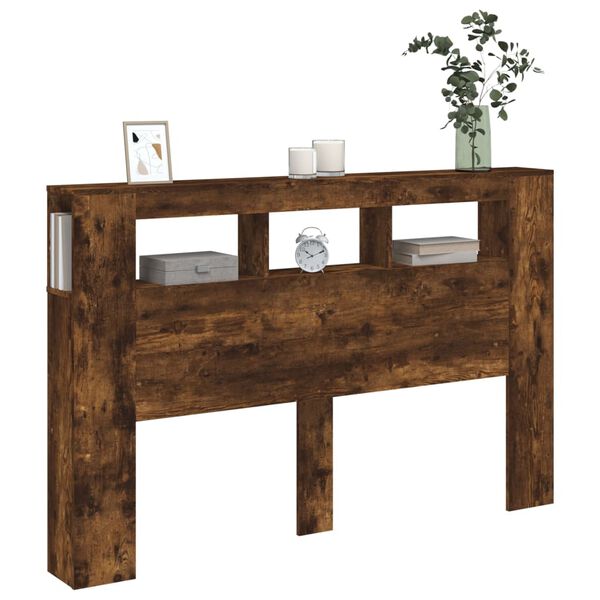 vidaXL Wezgłowie łóżka z LED, przydymiony dąb, 160x18,5x103,5 cm