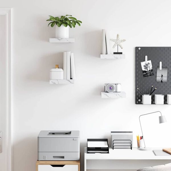 vidaXL P&oacute;łka ścienna 4 pcs Biały marmur 23 x 23,5 x 4 cm