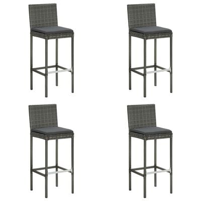 vidaXL Ogrodowe stołki barowe z poduszkami, 4 szt., szare, polirattan