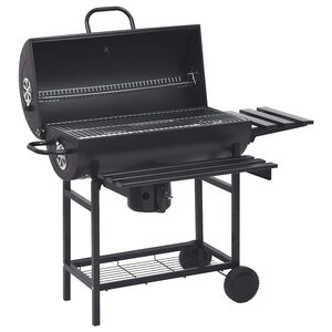 vidaXL Grill beczkowy z k&oacute;łkami i p&oacute;łkami, czarny, stal, 115x85x95 cm