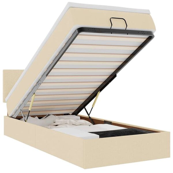 vidaXL Ł&oacute;żko otomana z materacem, kremowe, 100x200 cm, tkanina