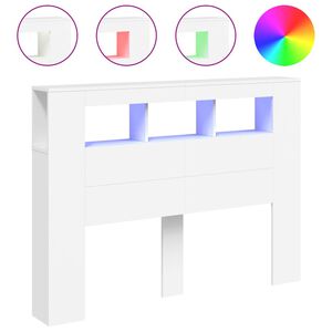 vidaXL Wezgłowie ł&oacute;żka z LED, białe, 140x18,5x103,5 cm