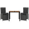 vidaXL 3-cz. zestaw mebli ogrodowych z poduszkami, czarny, rattan PE