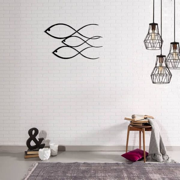 Homemania Dekoracja ścienna Fish, 50x30 cm, stalowa, czarna