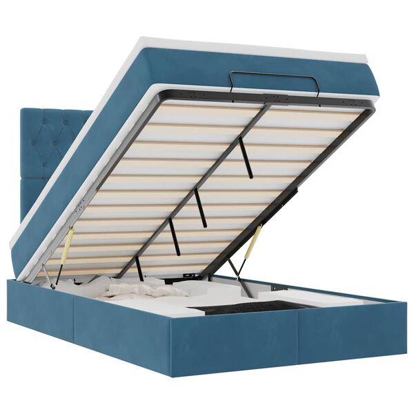 vidaXL Rama ł&oacute;żka otomana z materacami, niebieska, 120x190 cm, aksamit