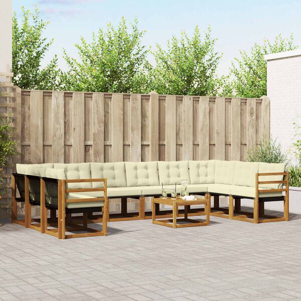 vidaXL Zestaw sof na zewnątrz z poduszką 11 pcs Naturalny i Kremowy