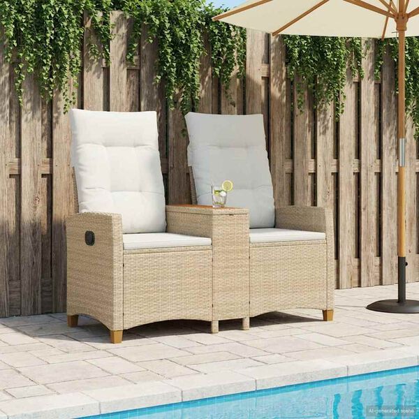 vidaXL Leżanka z stolikiem Beżowy i kremowy 126 x 65 x 112 cm