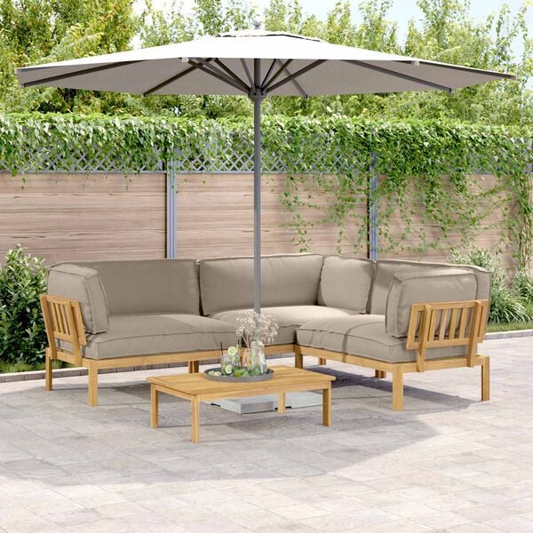 vidaXL Zestaw Sof z poduszką 4 pcs Ciemnoszary Lite Drewno Akacji