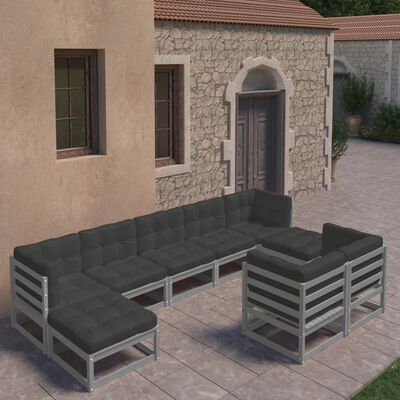 vidaXL 9-cz. zestaw wypoczynkowy do ogrodu, z poduszkami, szary, sosna