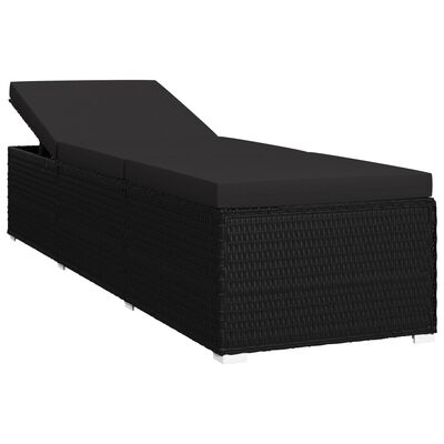vidaXL 3-częściowy zestaw, leżaki ze stolikiem, polirattan, czarne
