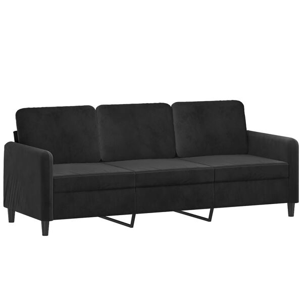 vidaXL 3-osobowa sofa z podn&oacute;żkiem, czarna, 180 cm, aksamit