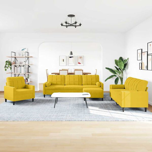 vidaXL 4-cz. wypoczynek z poduszkami i wałkami, żółty, aksamit