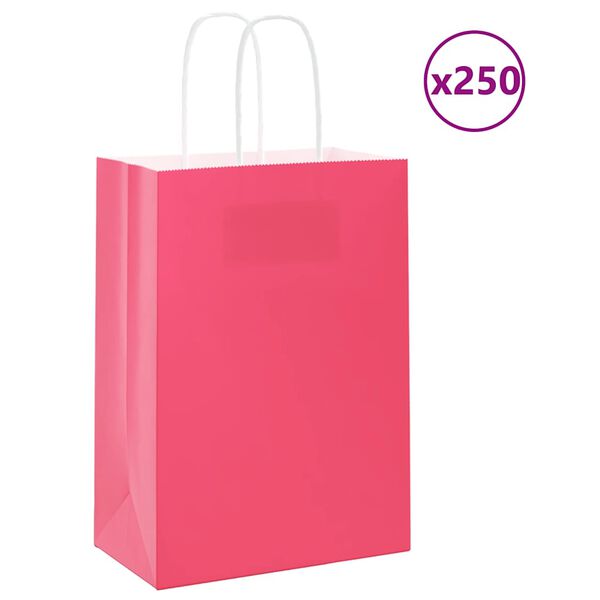 vidaXL Torby papierowe 250 szt. z uchwytami R&oacute;żowe 15x8x21 cm