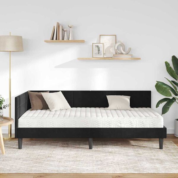 vidaXL Rama Ł&oacute;żka Narożnego z Materacem 2 pcs Czarny Aksamit