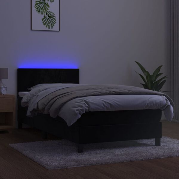 vidaXL Ł&oacute;żko kontynentalne z materacem i LED, czarny aksamit 90x200 cm