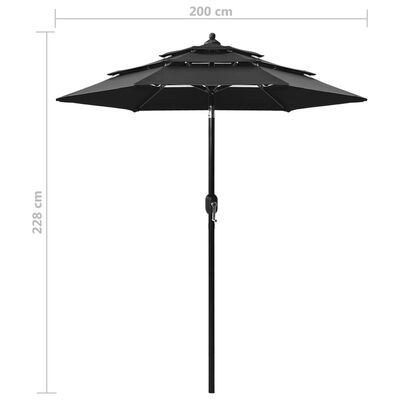 vidaXL 3-poziomowy parasol na aluminiowym słupku, czarny, 2 m