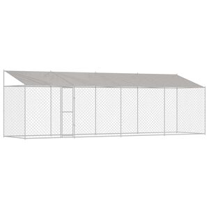 vidaXL Klatka dla psa z dachem srebrny 800 x 200 x 256 cm Stal i PE