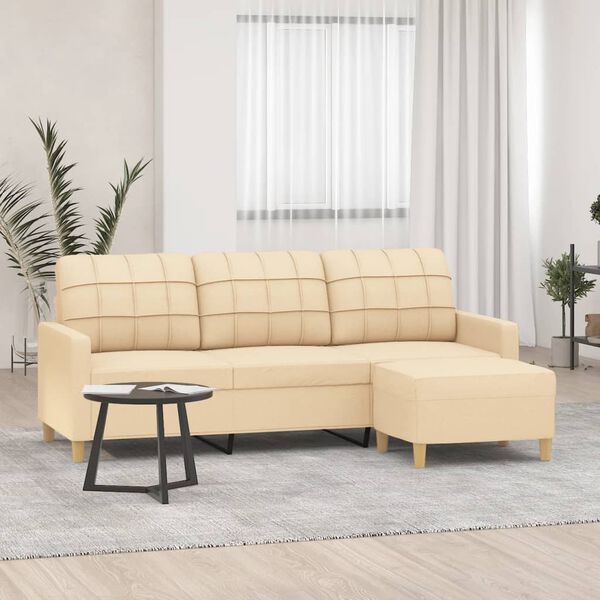 vidaXL Sofa 3-osobowa, kremowa, 180 cm, tapicerowana tkaniną