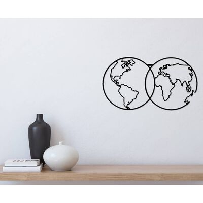 Homemania Dekoracja ścienna World Map 9, 60x34 cm, metalowa, czarna