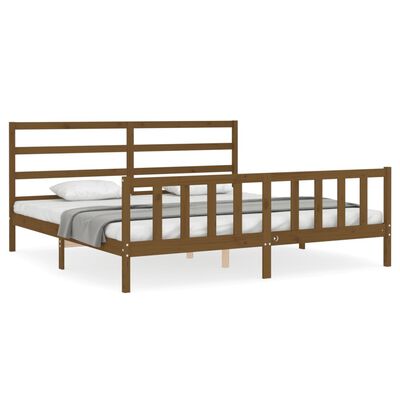 vidaXL Rama łóżka z wezgłowiem, miodowy brąz, 200x200 cm, lite drewno
