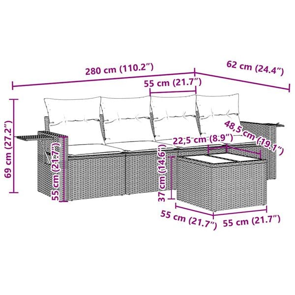 vidaXL 5-cz. zestaw mebli do ogrodu, poduszki, jasnoszary rattan PE